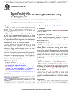 ASTM B417-22 ASTM B417-22 - Standard Test Method for Apparent Density of Non-Free-Flowing Metal Powders Using the Carney Funnel - Page 1 preview