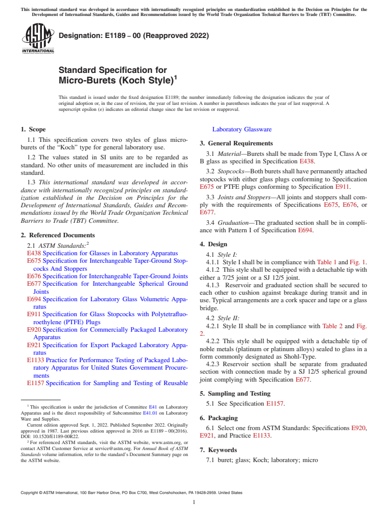 ASTM E1189-00(2022) - Standard Specification for  Micro-Burets (Koch Style)