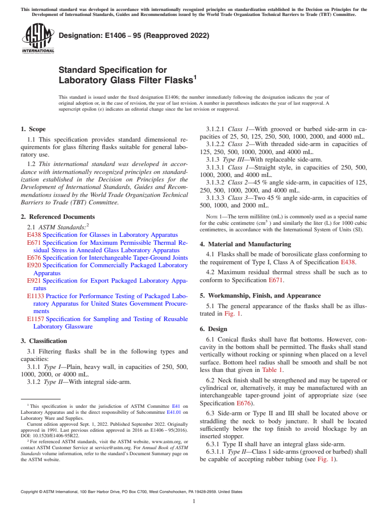 ASTM E1406-95(2022) - Standard Specification for  Laboratory Glass Filter Flasks