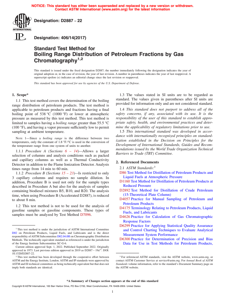 ASTM D2887-22 - Standard Test Method for Boiling Range Distribution of Petroleum Fractions by Gas Chromatography