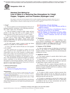 ASTM E159-22 ASTM E159-22 - Standard Test Method for Loss of Mass in a Reducing Gas Atmosphere for Cobalt, Copper, Tungsten, and Iron Powders (Hydrogen Loss) - Page 1 preview