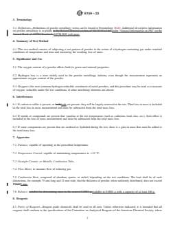 ASTM E159-22 REDLINE ASTM E159-22 - Standard Test Method for Loss of Mass in a Reducing Gas Atmosphere for Cobalt, Copper, Tungsten, and Iron Powders (Hydrogen Loss) - Page 2 preview