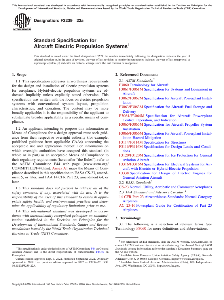 ASTM F3239-22a - Standard Specification for Aircraft Electric Propulsion Systems