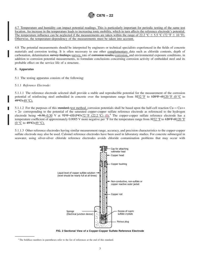 REDLINE ASTM C876-22 - Standard Test Method for Corrosion Potentials of Uncoated Reinforcing Steel in Concrete