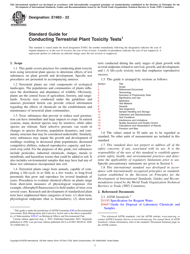 ASTM E1963-22 - Standard Guide for  Conducting Terrestrial Plant Toxicity Tests