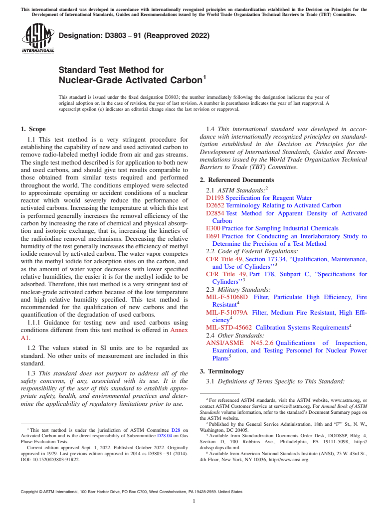 ASTM D3803-91(2022) - Standard Test Method for Nuclear-Grade Activated Carbon