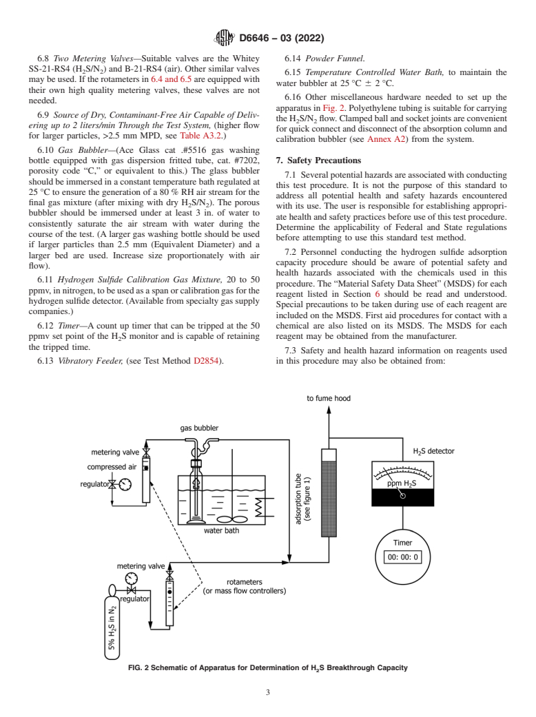 ASTM D6646-03(2022) - Standard Test Method for Determination of the Accelerated Hydrogen Sulfide Breakthrough  Capacity of Granular and Pelletized Activated Carbon