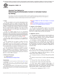 ASTM D6385-22 ASTM D6385-22 - Standard Test Method for Determining Acid-Extractable Content in Activated Carbon by Ashing - Page 1 preview