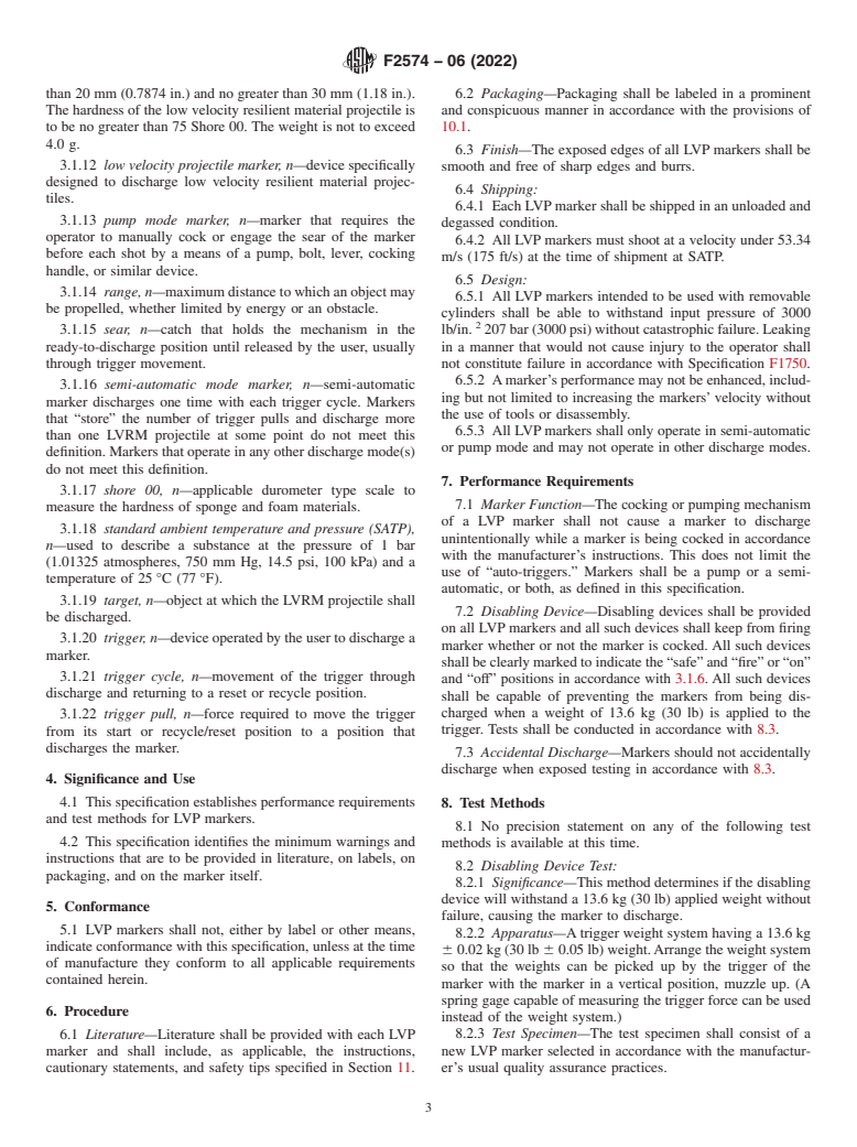 ASTM F2574-06(2022) - Standard Specification for  Low Velocity Projectile Marker