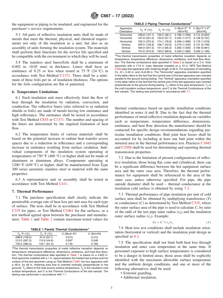 ASTM C667-17(2022) - Standard Specification for  Prefabricated Reflective Insulation Systems for Equipment and  Pipe Operating at Temperatures above Ambient Air