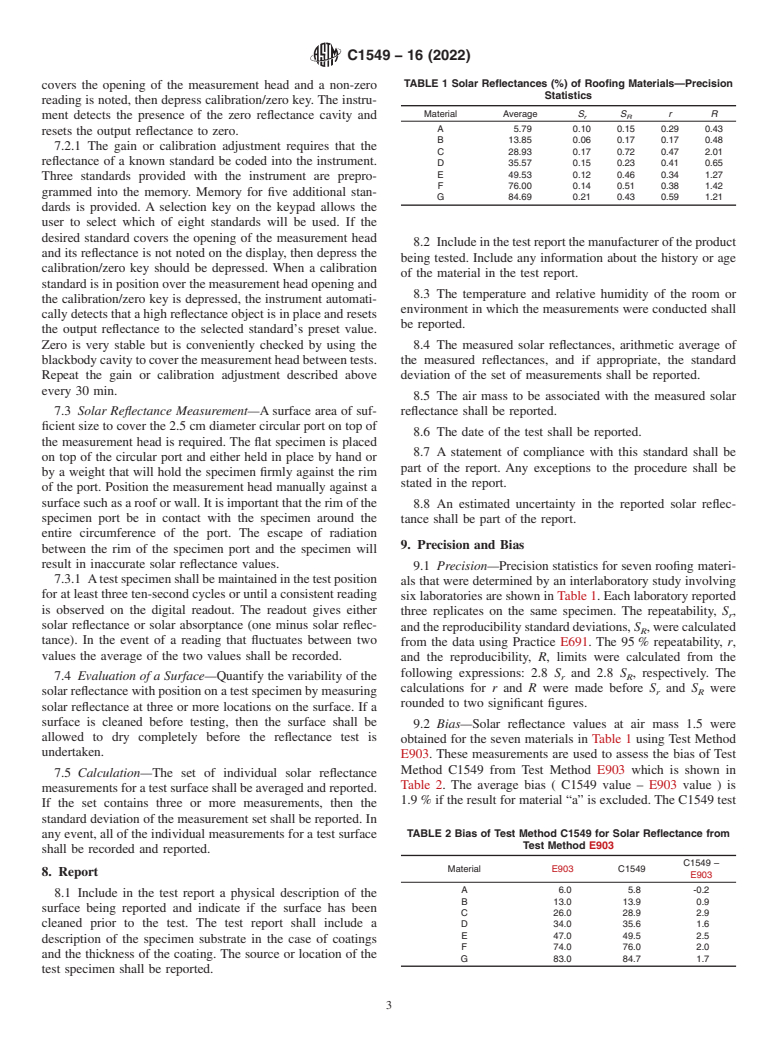 ASTM C1549-16(2022) - Standard Test Method for  Determination of Solar Reflectance Near Ambient Temperature  Using a Portable Solar Reflectometer