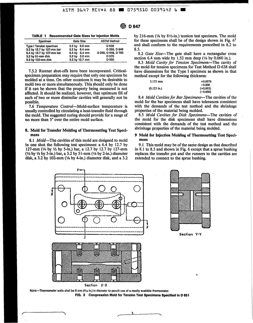 ASTM D647-88A - Practice for Design of Molds for Test Specimens of Plastic Molding Materials (Withdrawn 1994)