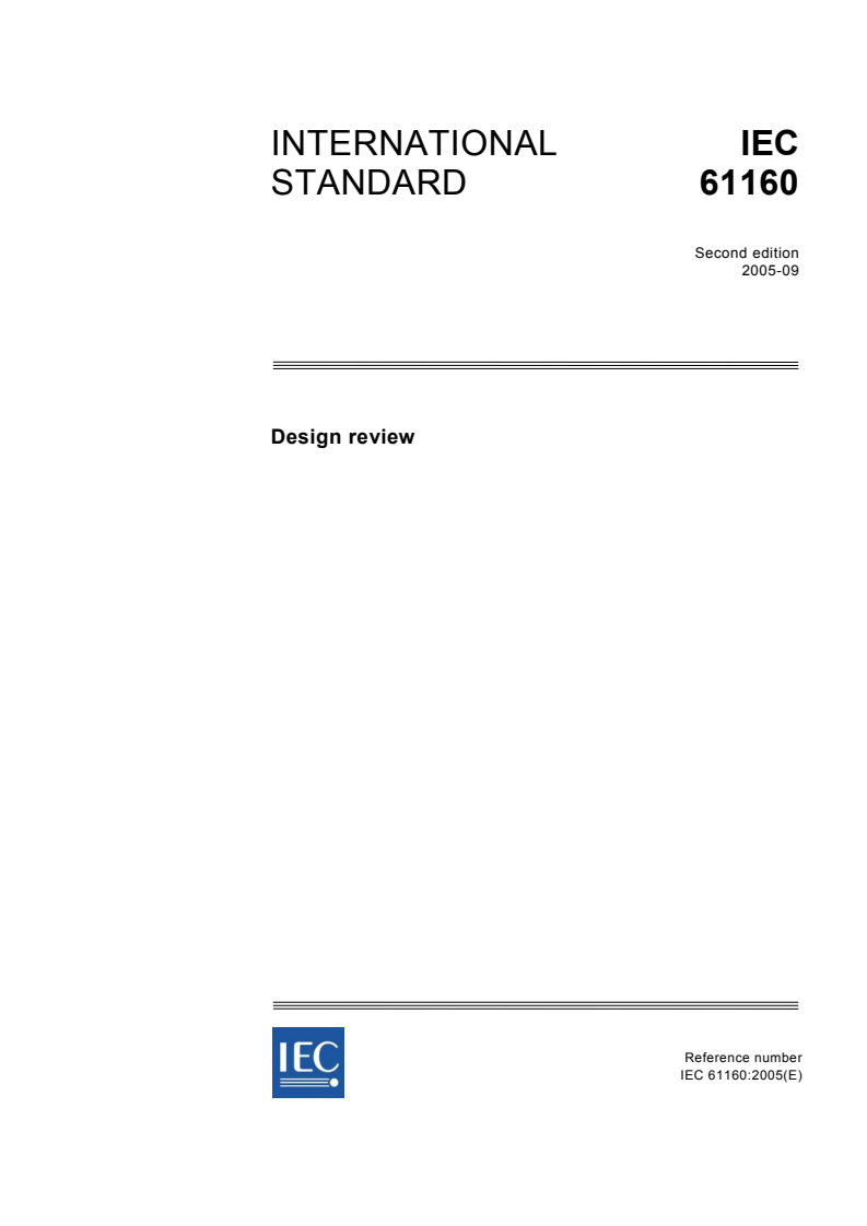 IEC 61160:2005 - Design review
Released:9/27/2005
Isbn:2831882338