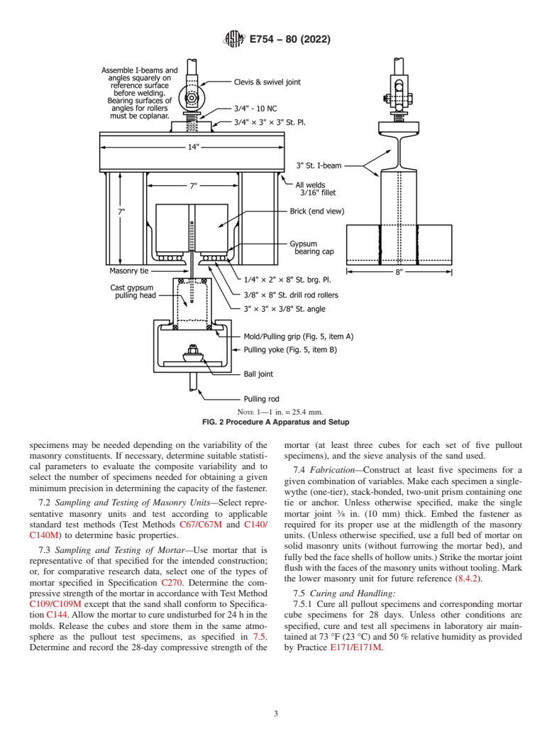 ASTM E754-80(2022) - Standard Test Method for Pullout Resistance of Ties and Anchors Embedded in Masonry  Mortar Joints