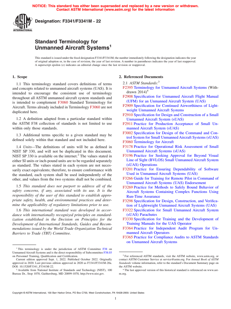 ASTM F3341/F3341M-22 - Standard Terminology for Unmanned Aircraft Systems