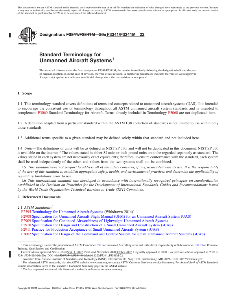 REDLINE ASTM F3341/F3341M-22 - Standard Terminology for Unmanned Aircraft Systems