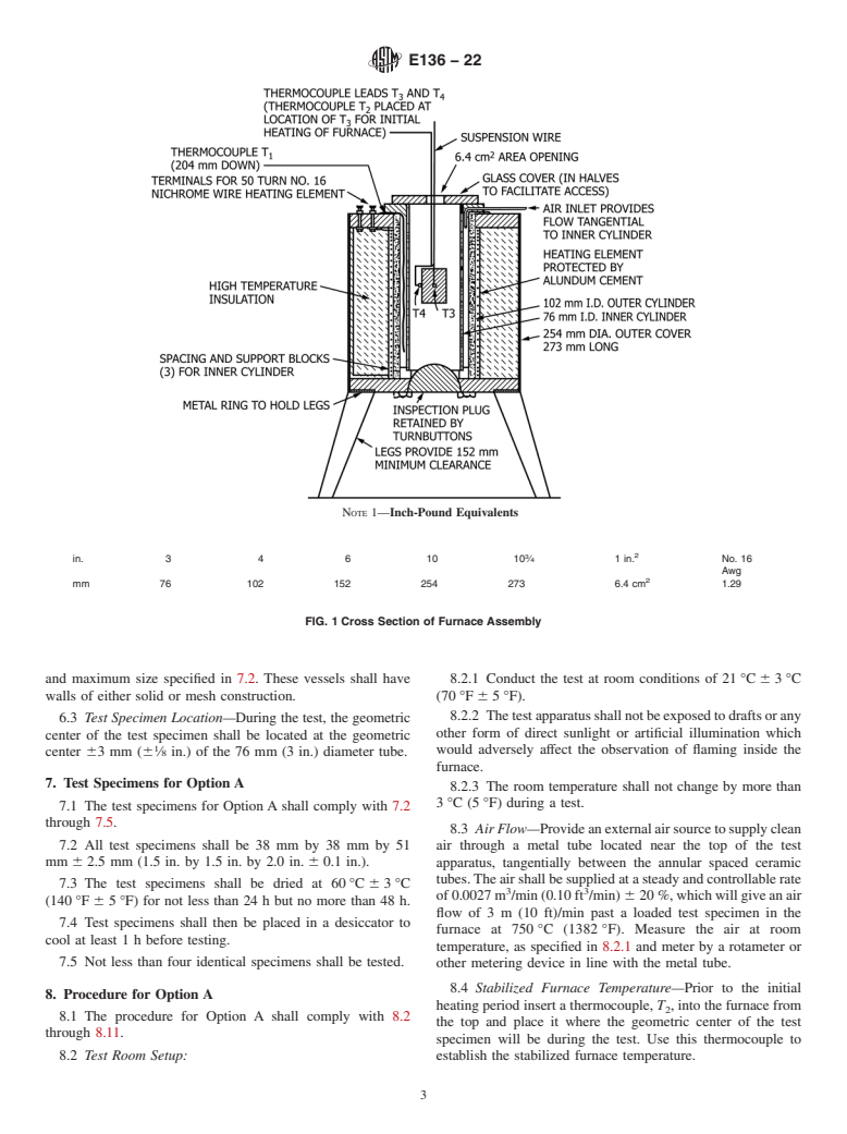 ASTM E136-22 - Standard Test Method for  Assessing Combustibility of Materials Using a Vertical Tube  Furnace at 750 °C