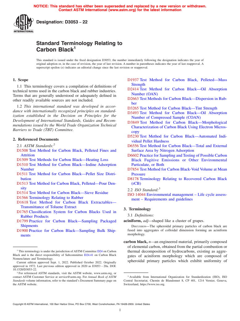 ASTM D3053-22 - Standard Terminology Relating to Carbon Black