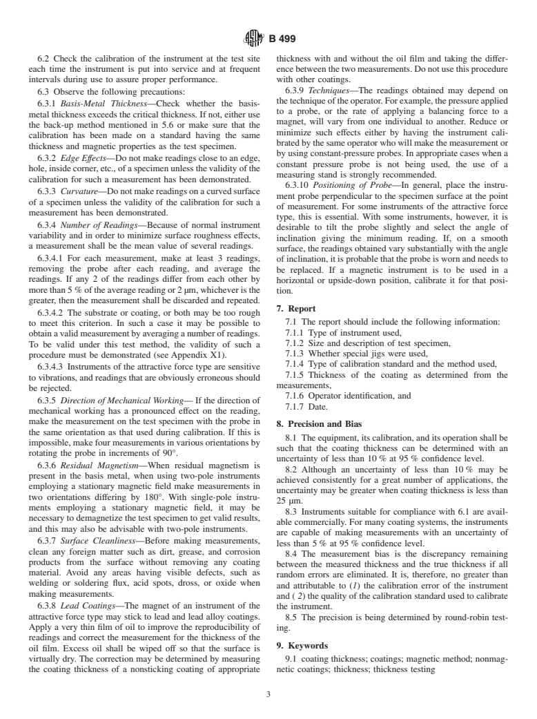 ASTM B499-96(2002) - Standard Test Method for Measurement of Coating Thicknesses by the Magnetic Method:  Nonmagnetic Coatings on Magnetic Basis Metals