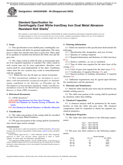 ASTM A942/A942M-95(2022) ASTM A942/A942M-95(2022) - Standard Specification for Centrifugally Cast White Iron/Gray Iron Dual Metal Abrasion-Resistant Roll Shells - Page 1 preview