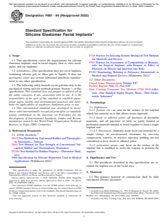 ASTM F881-94(2022) - Standard Specification for  Silicone Elastomer Facial Implants