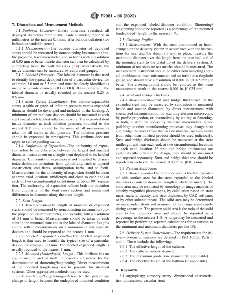 ASTM F2081-06(2022) - Standard Guide for  Characterization and Presentation of the Dimensional Attributes  of Vascular Stents