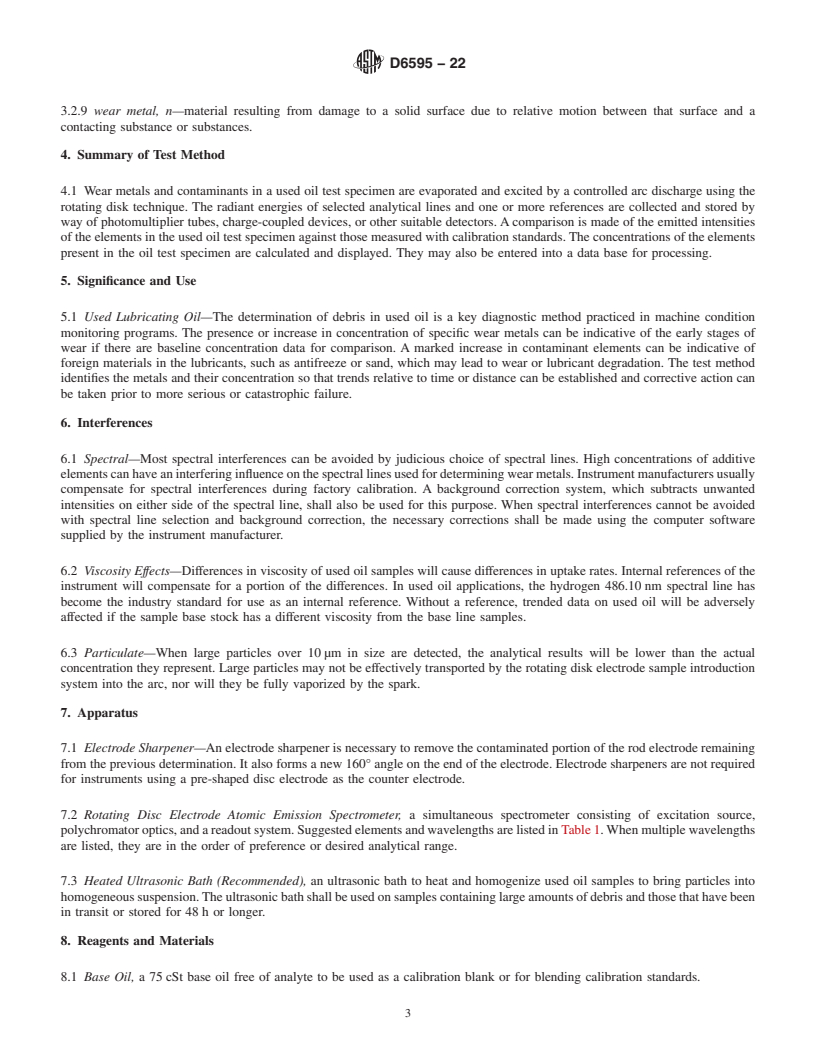 REDLINE ASTM D6595-22 - Standard Test Method for  Determination of Wear Metals and Contaminants in Used Lubricating   Oils or Used Hydraulic Fluids by Rotating Disc Electrode Atomic Emission   Spectrometry