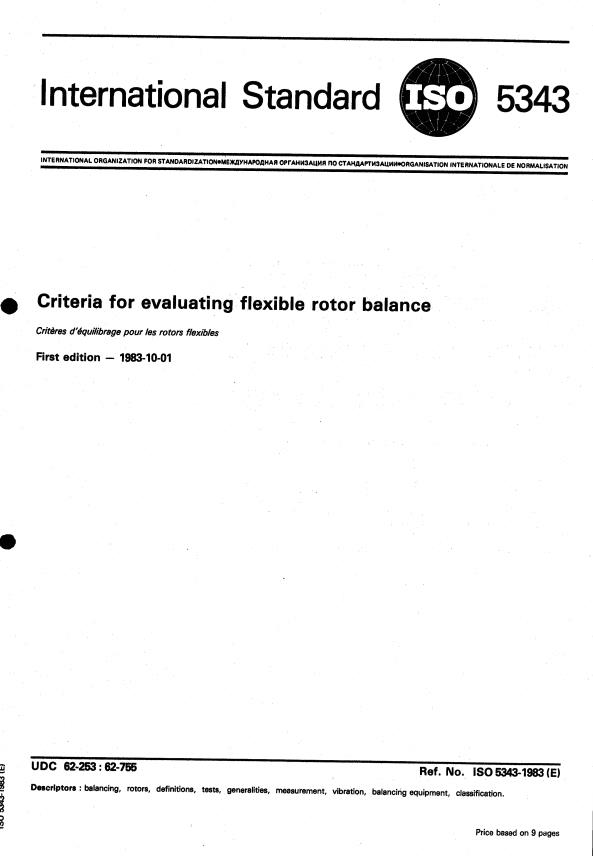 ISO 5343:1983 - Criteria for evaluating flexible rotor balance