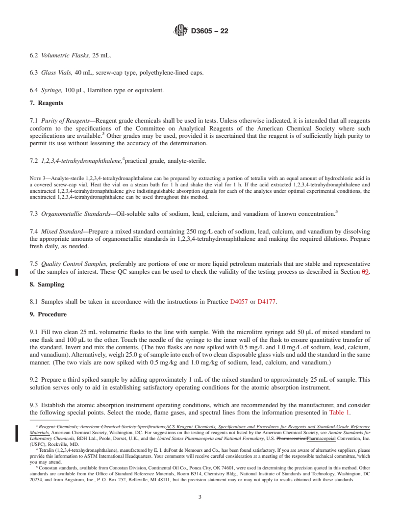 REDLINE ASTM D3605-22 - Standard Test Method for  Trace Metals in Gas Turbine Fuels by Atomic Absorption and   Flame Emission Spectroscopy