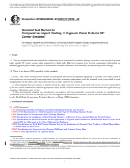 ASTM C1921/C1921M-22 REDLINE ASTM C1921/C1921M-22 - Standard Test Method for Comparative Impact Testing of Gypsum Panel Outside 90° Corner Systems - Page 1 preview