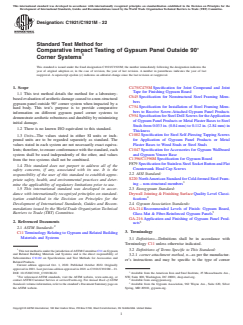 ASTM C1921/C1921M-22 ASTM C1921/C1921M-22 - Standard Test Method for Comparative Impact Testing of Gypsum Panel Outside 90° Corner Systems - Page 1 preview