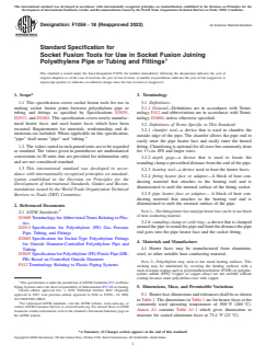 ASTM F1056-18(2022) ASTM F1056-18(2022) - Standard Specification for Socket Fusion Tools for Use in Socket Fusion Joining Polyethylene Pipe or Tubing and Fittings - Page 1 preview