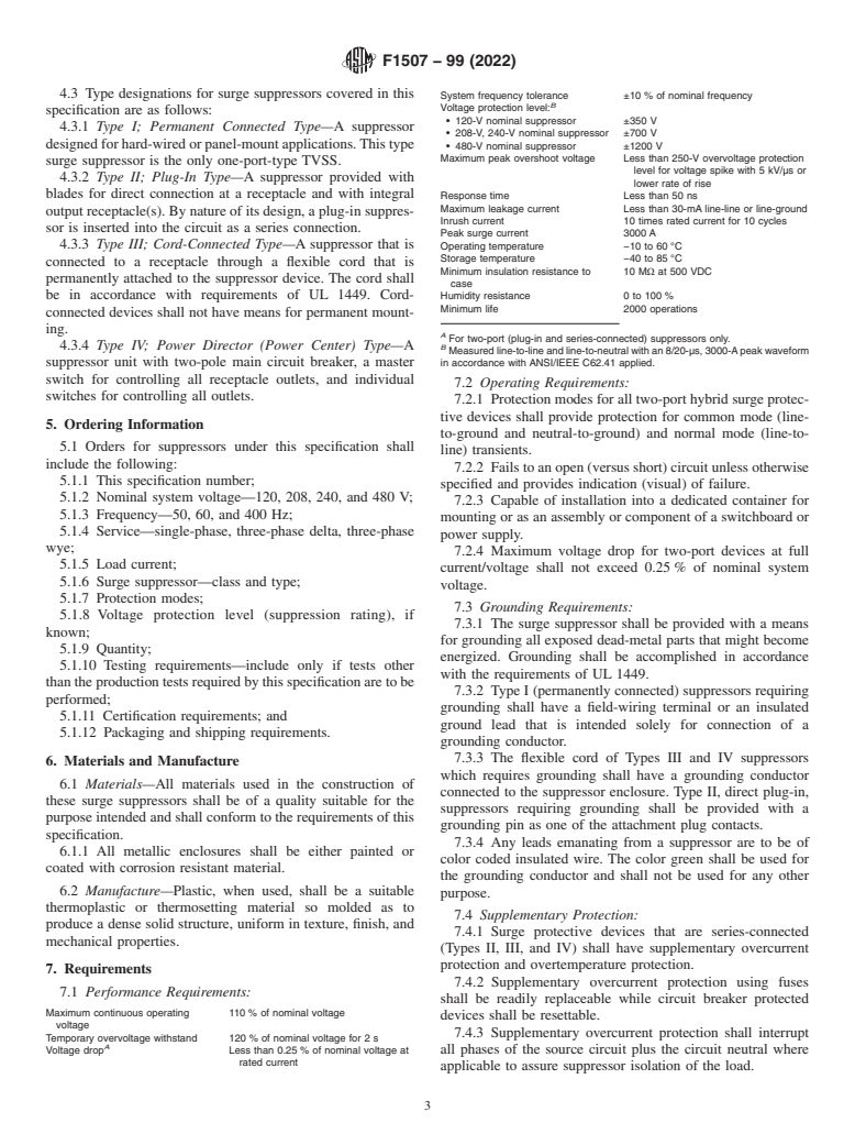 ASTM F1507-99(2022) - Standard Specification for  Surge Suppressors for Shipboard Use