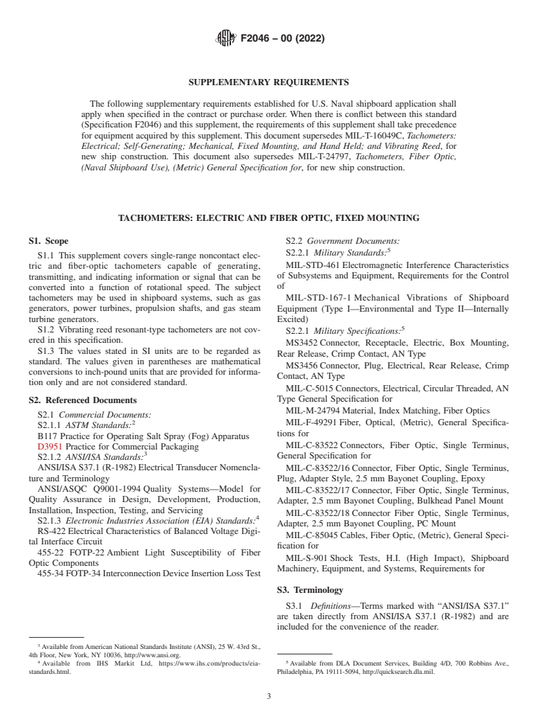 ASTM F2046-00(2022) - Standard Specification for  Tachometers, Various