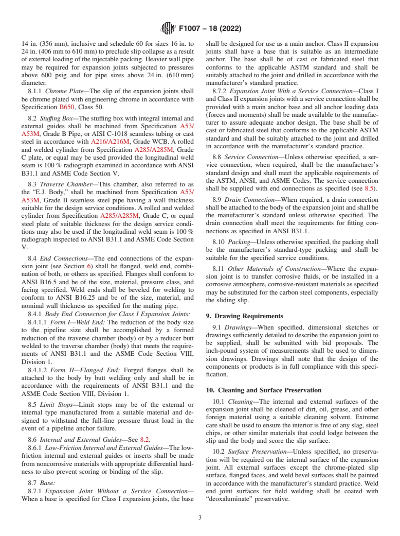 ASTM F1007-18(2022) - Standard Specification for  Pipeline Expansion Joints of the Packed Slip Type for Marine  Application