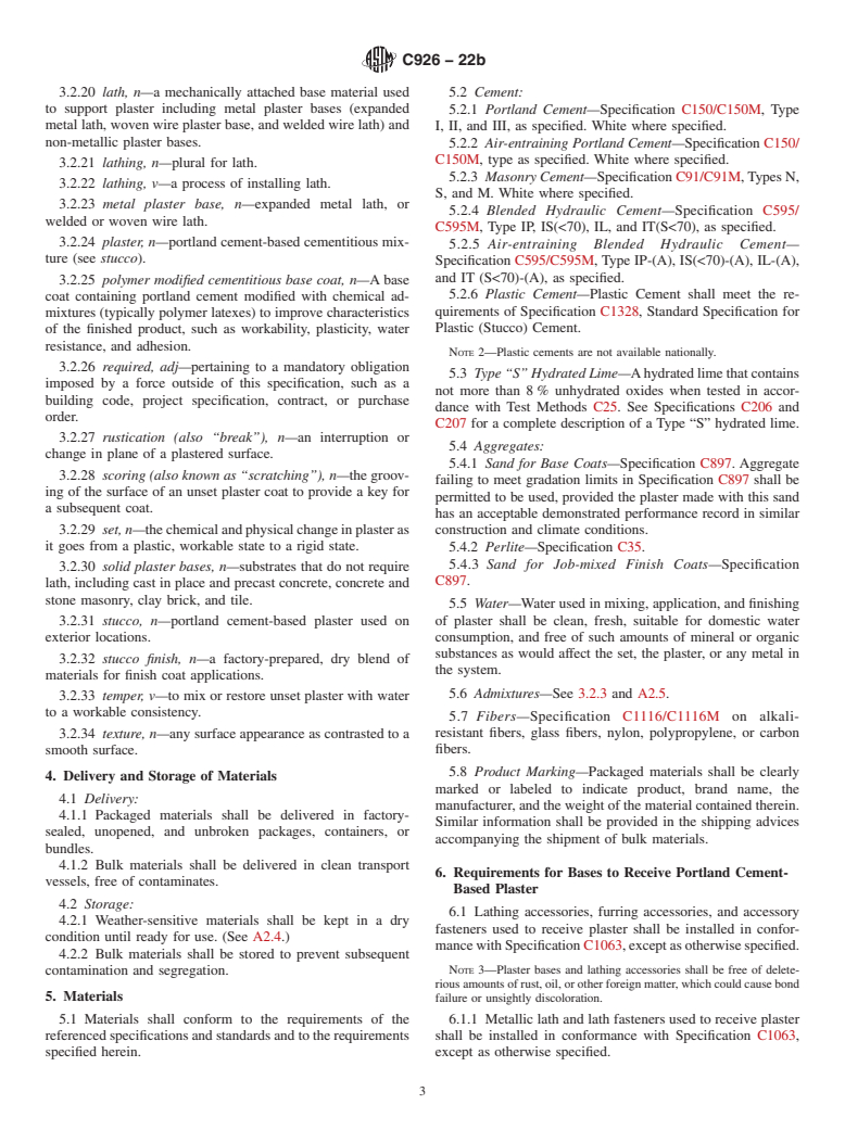 ASTM C926-22b - Standard Specification for  Application of Portland Cement-Based Plaster