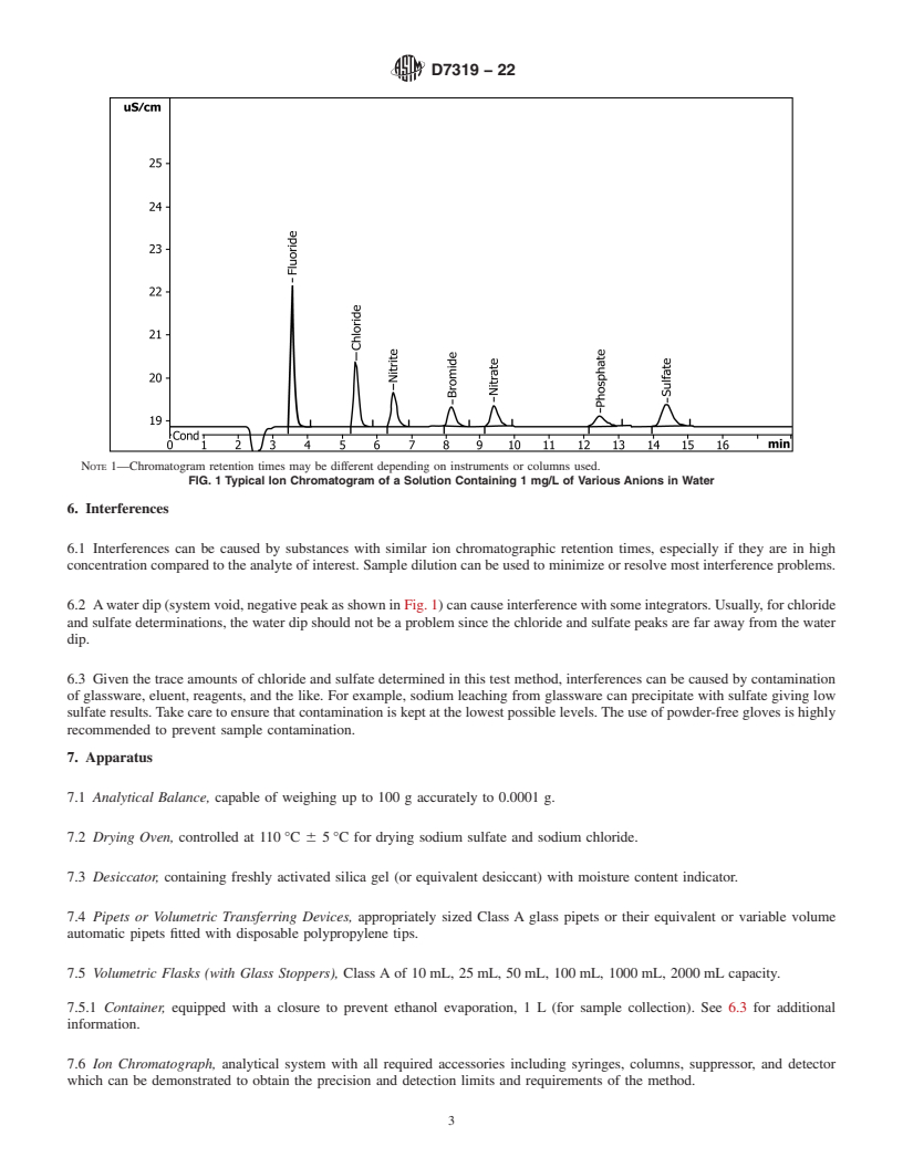 REDLINE ASTM D7319-22 - Standard Test Method for Determination of Existent and Potential Sulfate and Inorganic  Chloride in Fuel Ethanol and Butanol by Direct Injection Suppressed  Ion Chromatography
