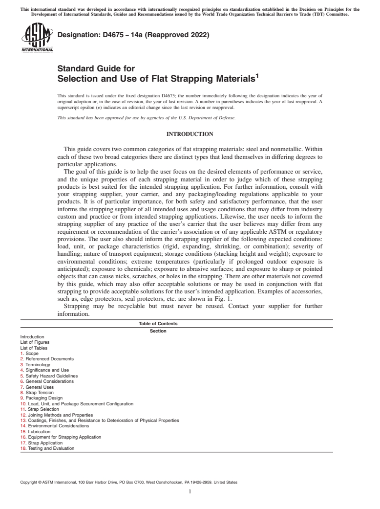 ASTM D4675-14a(2022) - Standard Guide for  Selection and Use of Flat Strapping Materials<sup>1</sup>