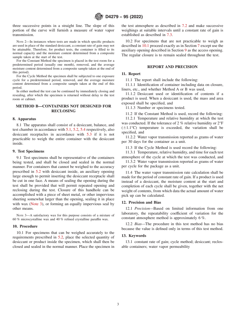 ASTM D4279-95(2022) - Standard Test Methods for  Water Vapor Transmission of Shipping Containers—Constant  and Cycle Methods