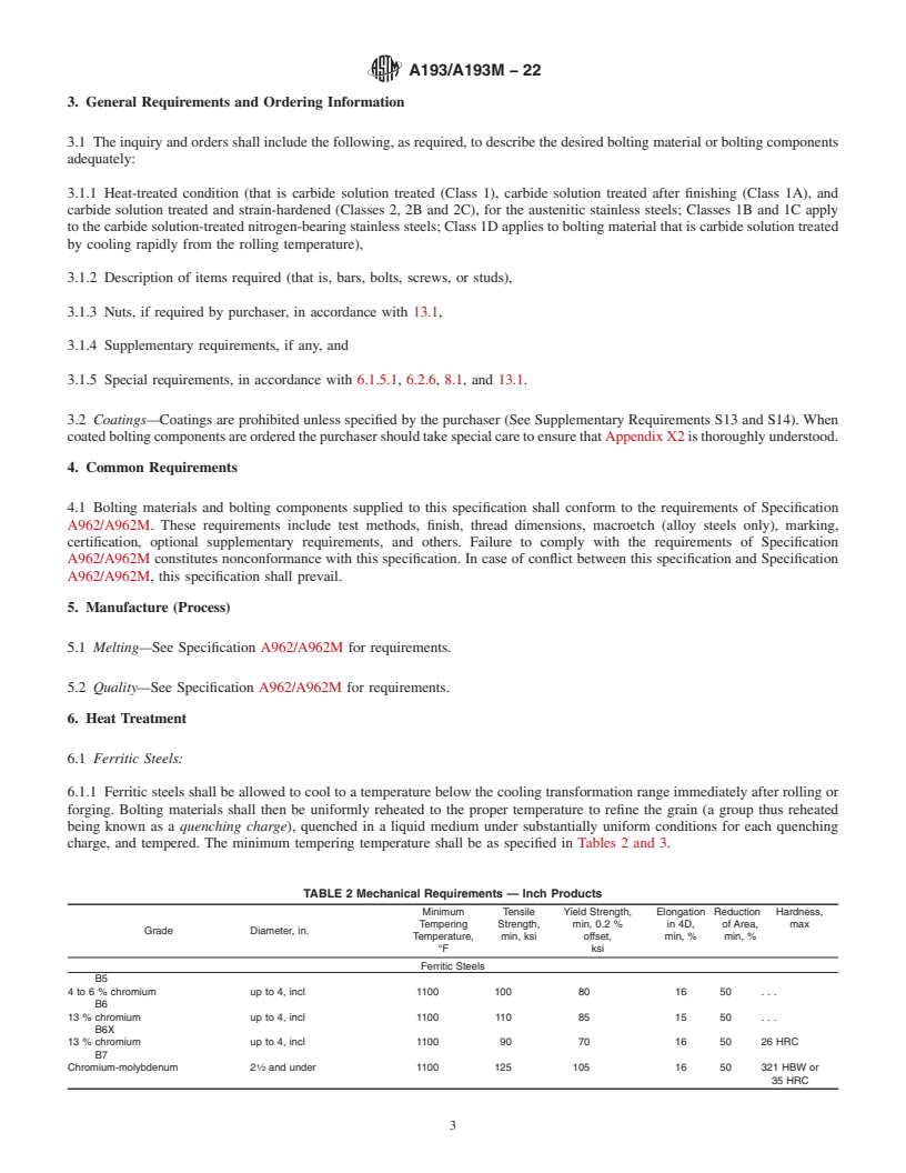 REDLINE ASTM A193/A193M-22 - Standard Specification for  Alloy-Steel and Stainless Steel Bolting for High Temperature  or High Pressure Service and Other Special Purpose Applications