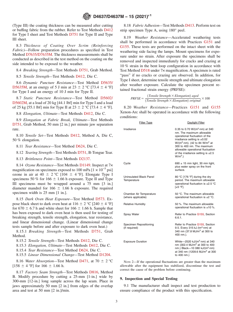 ASTM D4637/D4637M-15(2021)e1 - Standard Specification for  EPDM Sheet Used in Single-Ply Roof Membrane