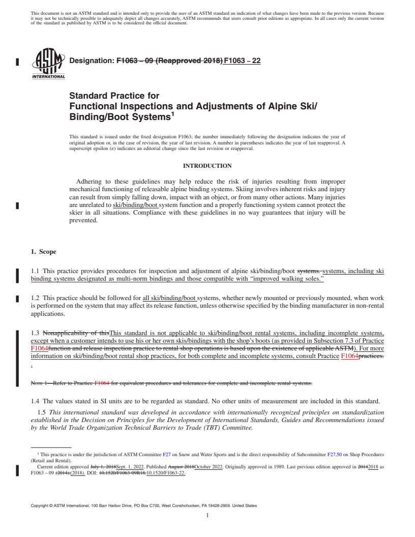 REDLINE ASTM F1063-22 - Standard Practice for  Functional Inspections and Adjustments of Alpine Ski/Binding/Boot  Systems