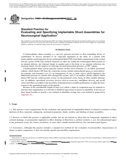 ASTM F647-22 REDLINE ASTM F647-22 - Standard Practice for Evaluating and Specifying Implantable Shunt Assemblies for Neurosurgical Application - Page 1 preview