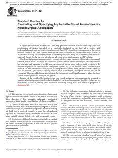 ASTM F647-22 ASTM F647-22 - Standard Practice for Evaluating and Specifying Implantable Shunt Assemblies for Neurosurgical Application - Page 1 preview