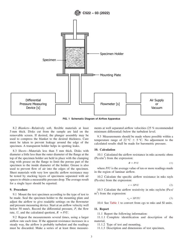 ASTM C522-03(2022) - Standard Test Method for  Airflow Resistance of Acoustical Materials