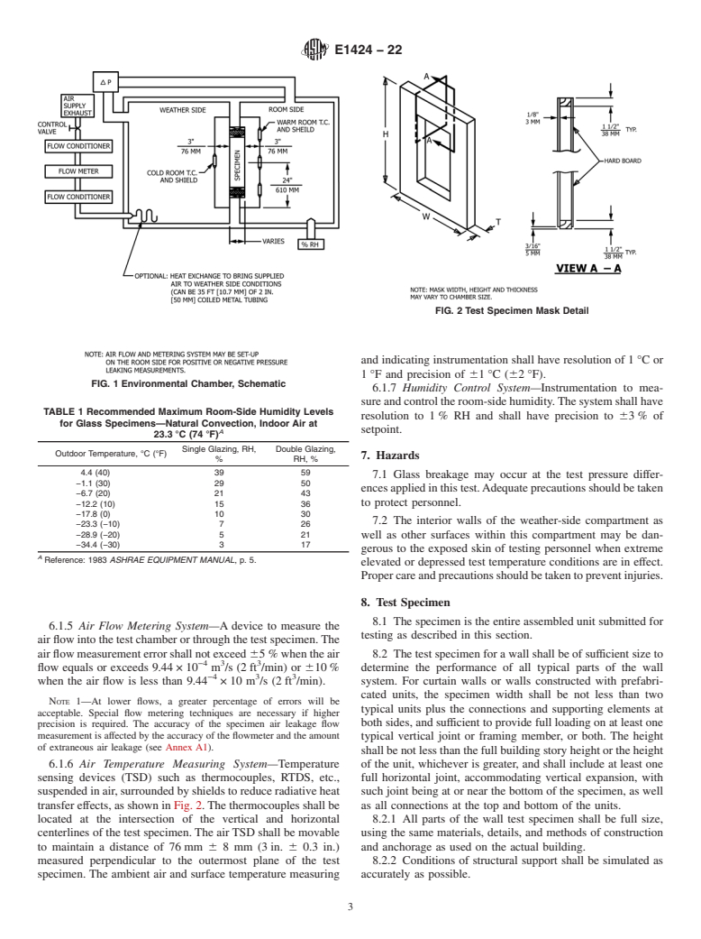 ASTM E1424-22 - Standard Test Method for Determining the Rate of Air Leakage Through Exterior Windows,  Skylights, Curtain Walls, and Doors Under Specified Pressure and Temperature  Differences Across the Specimen