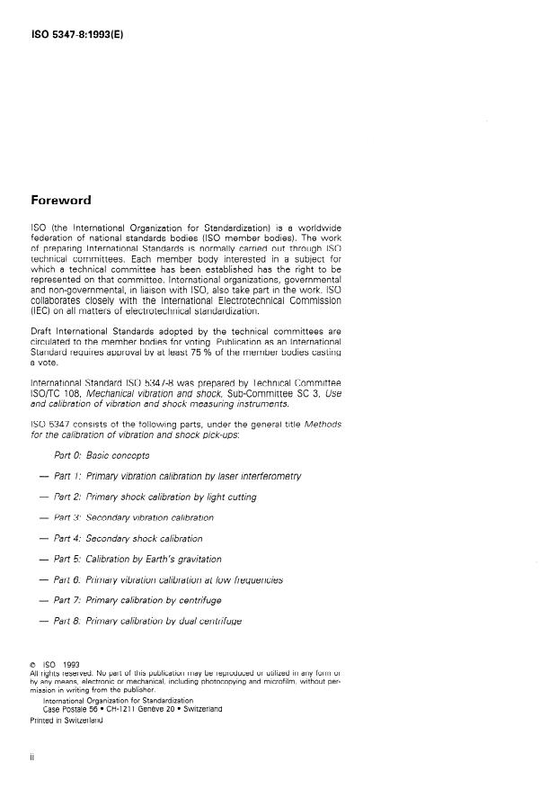 ISO 5347-8:1993 ISO 5347-8:1993 - Methods for the calibration of vibration and shock pick-ups - Page 2 preview