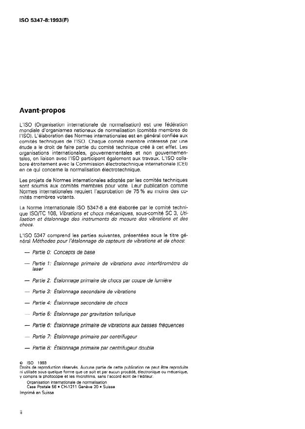 ISO 5347-8:1993 ISO 5347-8:1993 - Méthodes pour l'étalonnage de capteurs de vibrations et de chocs - Page 2 preview