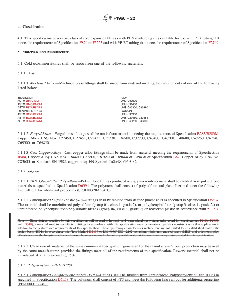 REDLINE ASTM F1960-22 - Standard Specification for  Cold Expansion Fittings with PEX Reinforcing Rings for Use   with Cross-linked Polyethylene (PEX) and Polyethylene of Raised Temperature  (PE-RT) Tubing