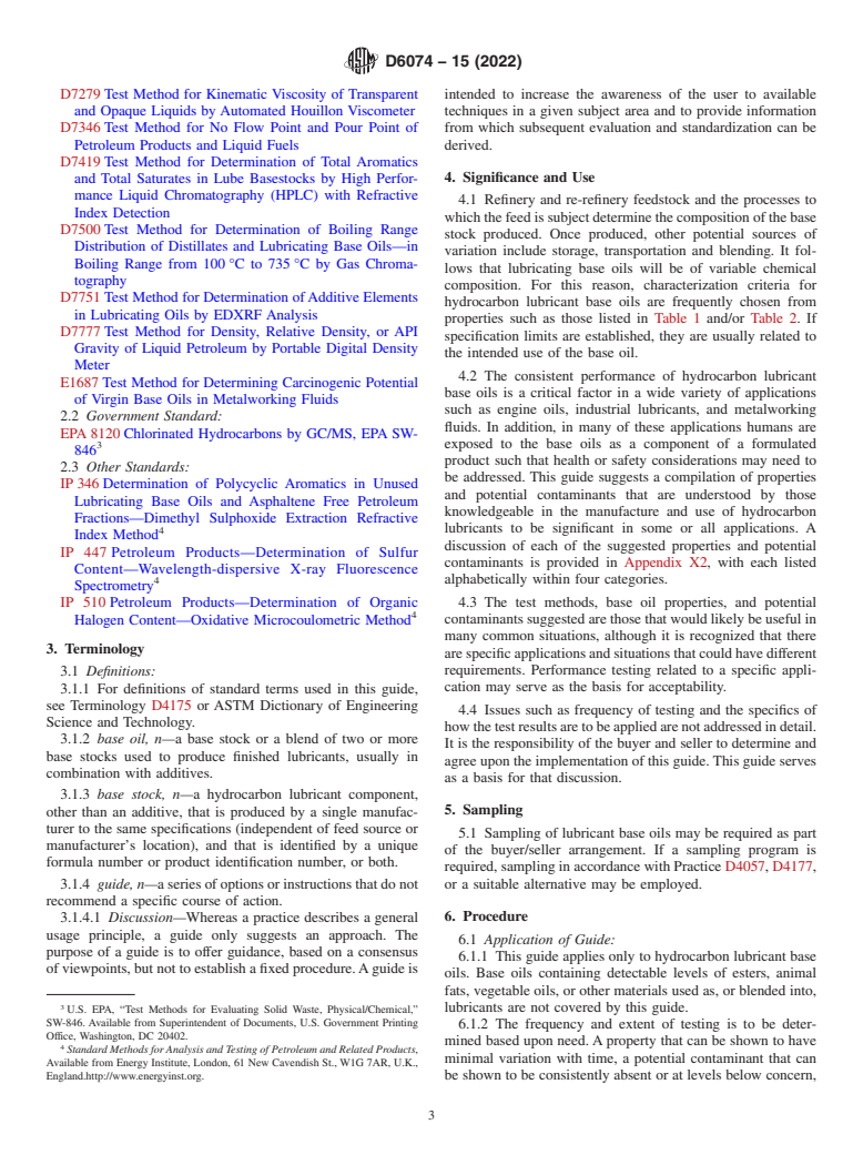 ASTM D6074-15(2022) - Standard Guide for Characterizing Hydrocarbon Lubricant Base Oils